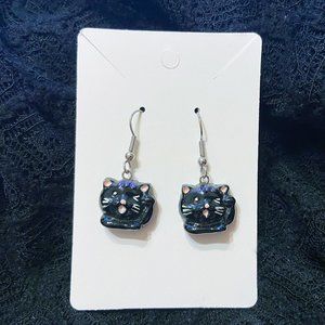 Winking Black Cat Hook Earrings